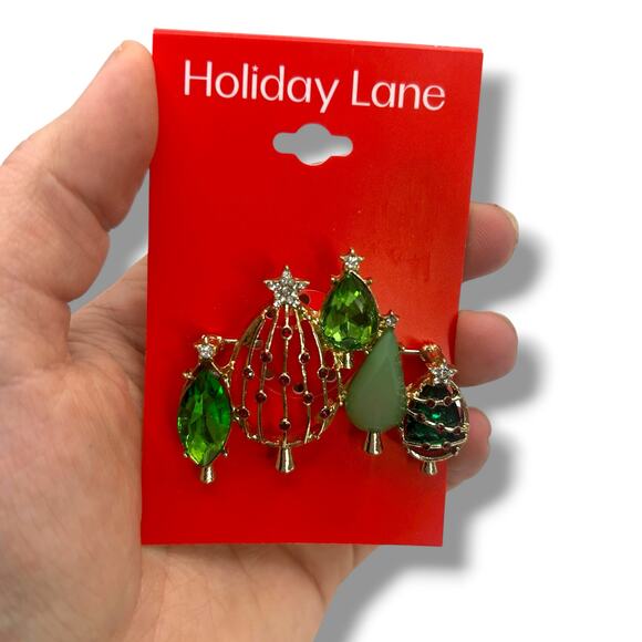 NEW Holiday Lane Christmas Tree Brooch Green Gold Abstract Winter Lapel Pin NWT - Picture 2 of 8